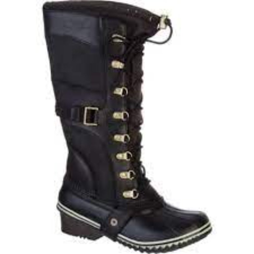 Sorel Conquest Carly Womens Sz 9.5 Leather Lace Up Winter Boots Black